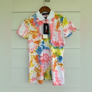 RLX Ralph Lauren White Polo with Pink Yellow Blue Tie-Dye